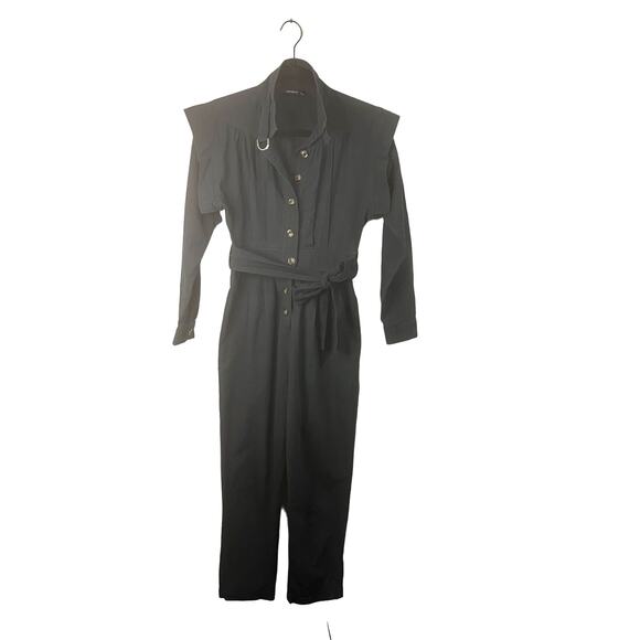 Trendyol Women's Black Long Sleeves Front Buttons Belted Jumpsuit sz. 36/XS - Picture 1 of 7